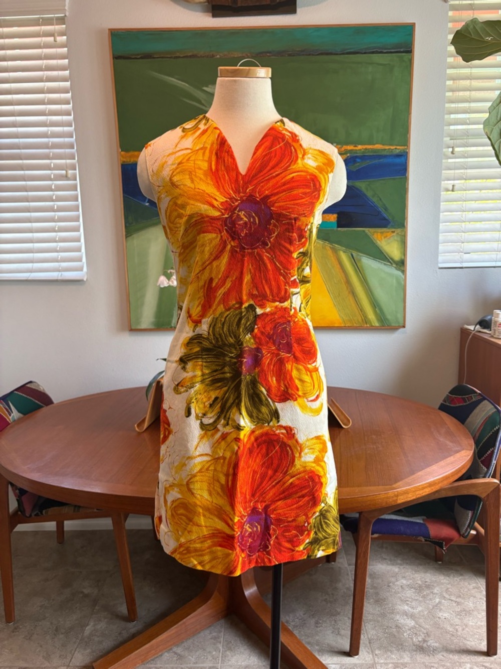 Vintage 60s Floral Shift Dress in Orange & Yellow